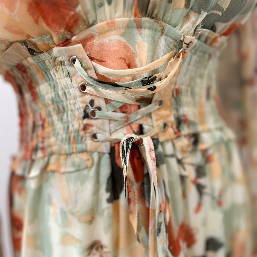 Orange and Green Long Sleeve Sundress - Picture 2 of 12